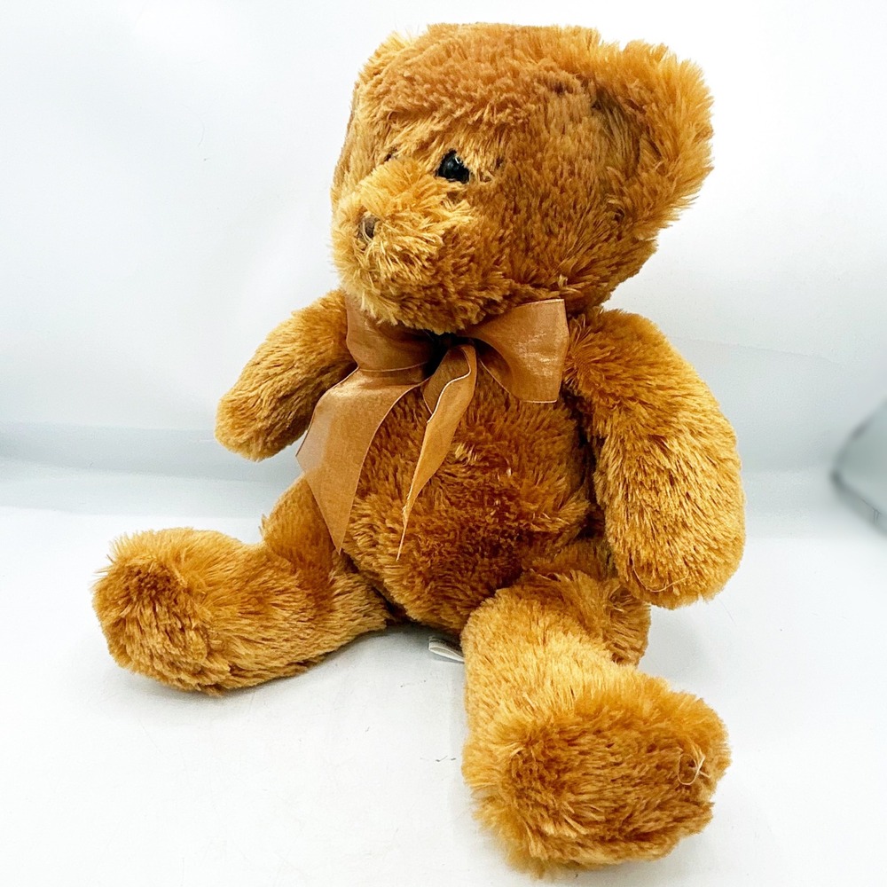 Teddy Bear Plush Brown Shaggy‎ Fur with Organza Ribbon 12" H - Picture 2 of 7